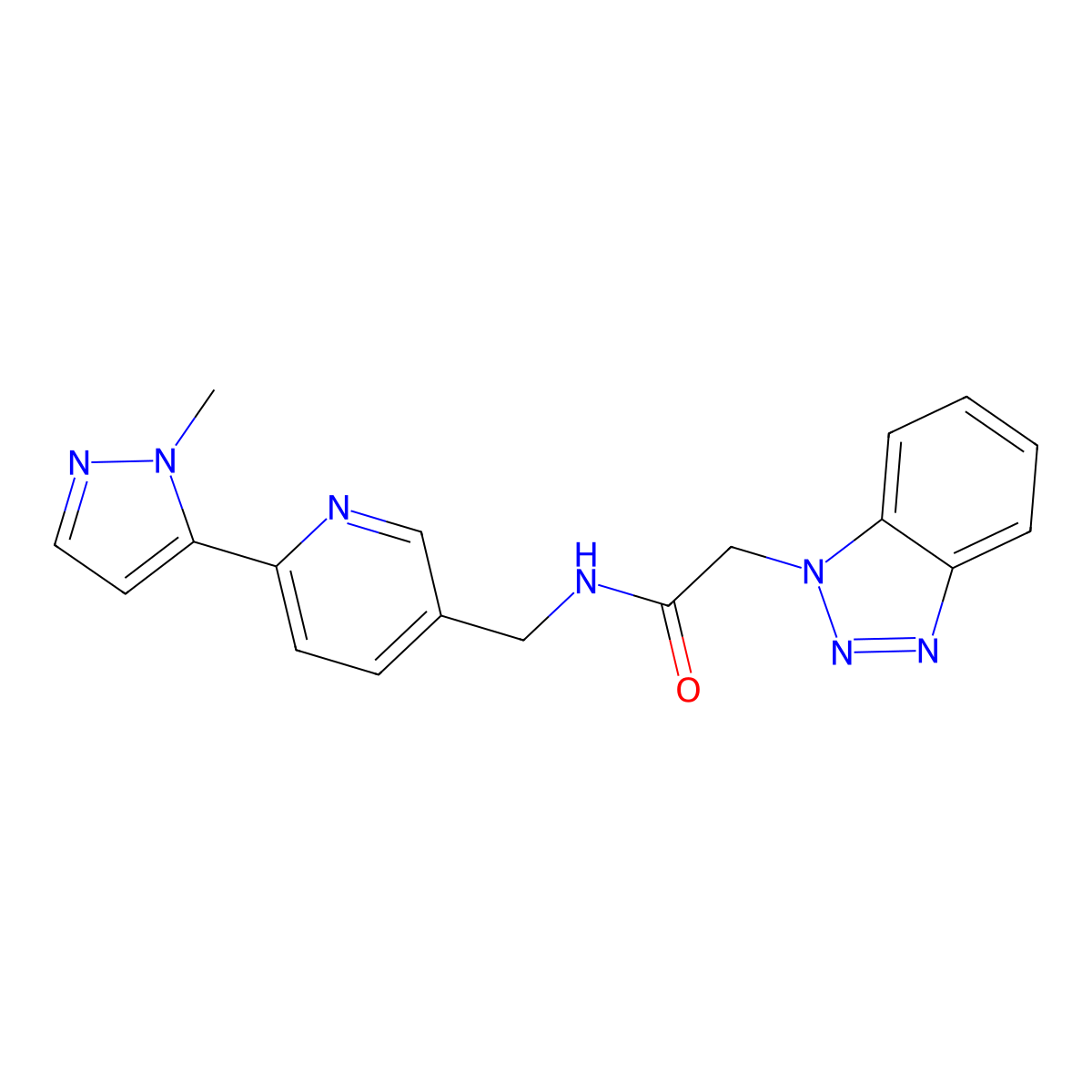 2-(1H-benzo[d][1,2,3]triazol-1-yl)-N-((6-(1-methyl-1H-pyrazol-5-yl)pyridin-3-yl)methyl)acetamide molecular structure, CAS 2034229-21-3