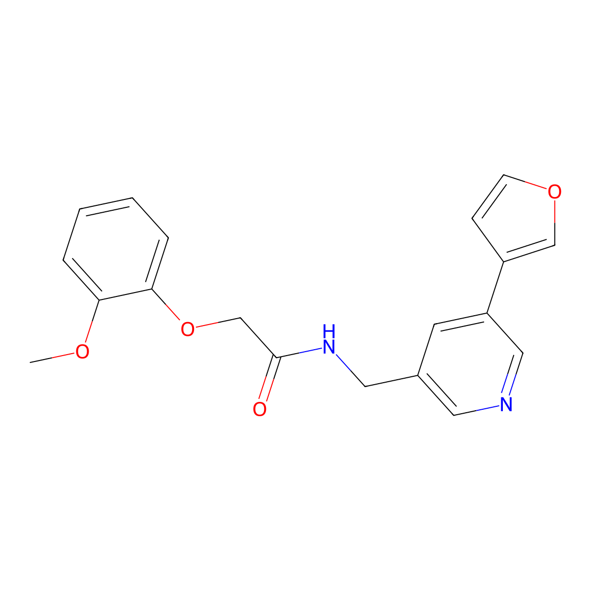 N-{[5-(furan-3-yl)pyridin-3-yl]methyl}-2-(2-methoxyphenoxy)acetamide molecular structure, CAS 2034229-22-4