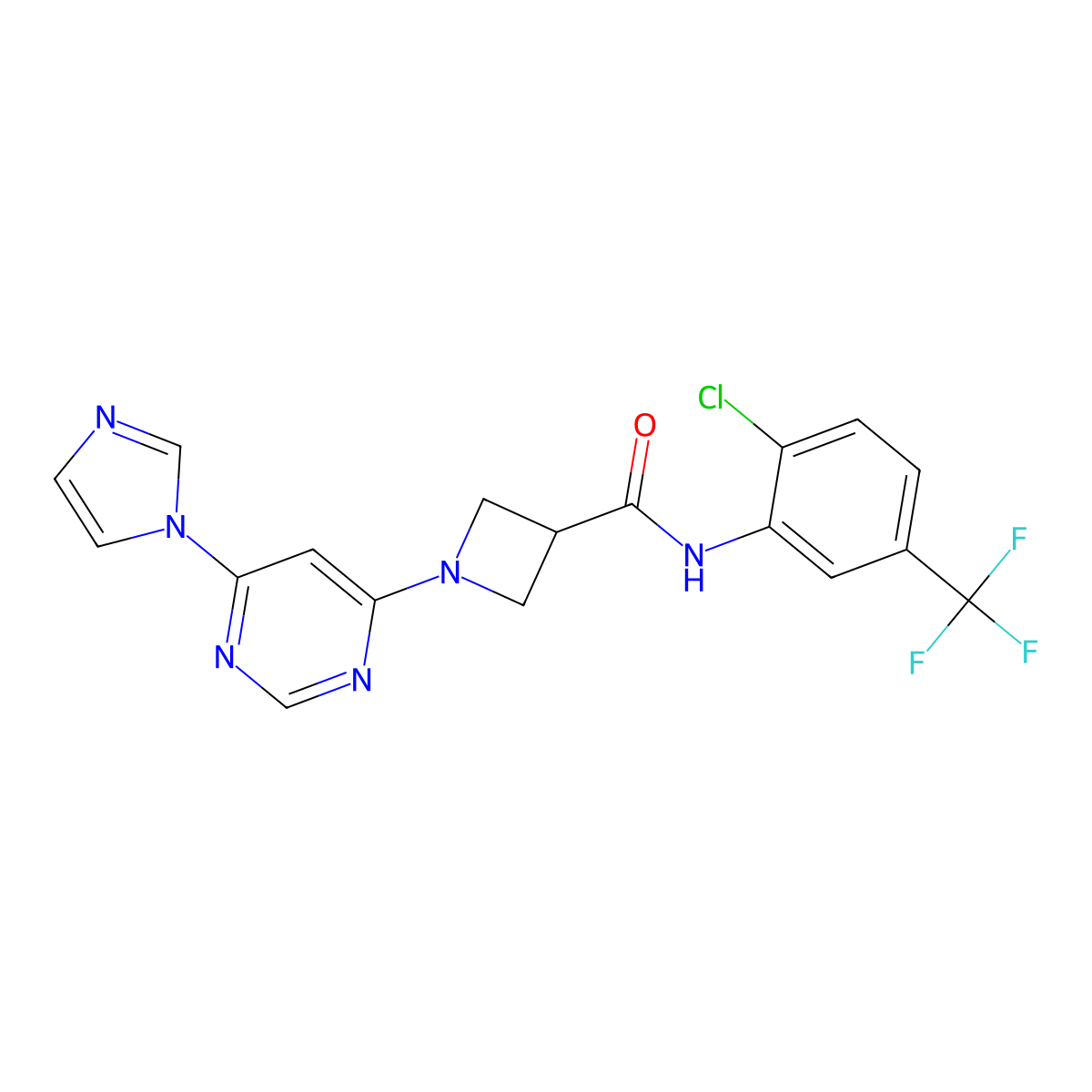 1-(6-(1H-imidazol-1-yl)pyrimidin-4-yl)-N-(2-chloro-5-(trifluoromethyl)phenyl)azetidine-3-carboxamide molecular structure, CAS 2034229-23-5