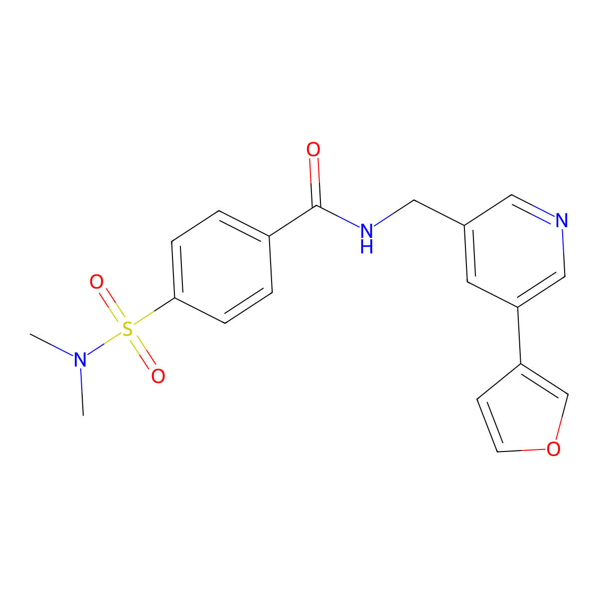 4-(N,N-dimethylsulfamoyl)-N-((5-(furan-3-yl)pyridin-3-yl)methyl)benzamide molecular structure, CAS 2034229-27-9