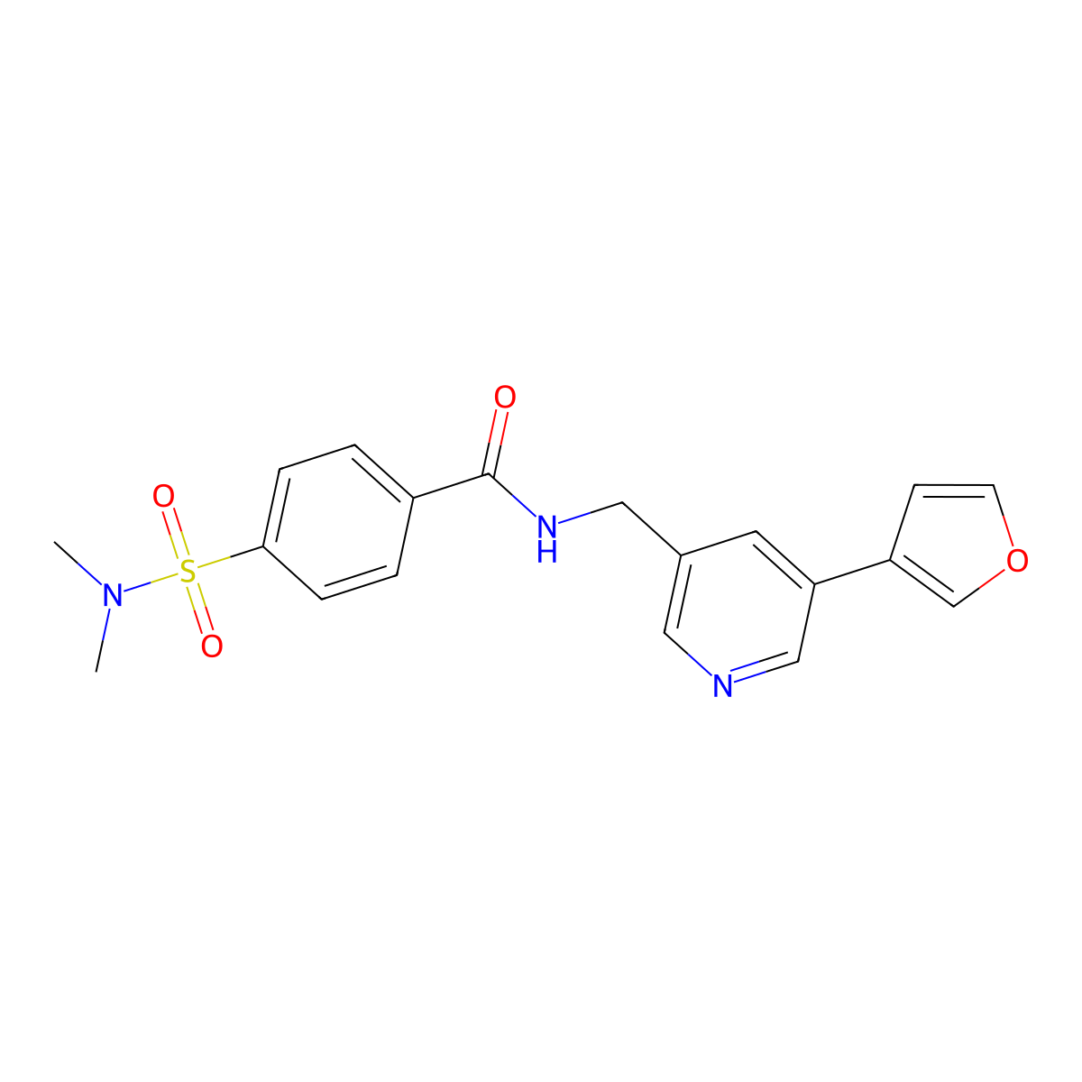 4-(N,N-dimethylsulfamoyl)-N-((5-(furan-3-yl)pyridin-3-yl)methyl)benzamide molecular structure, CAS 2034229-27-9