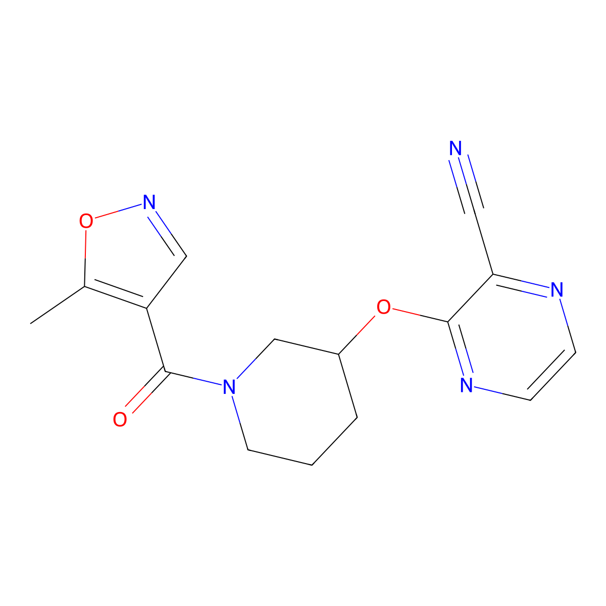 3-((1-(5-Methylisoxazole-4-carbonyl)piperidin-3-yl)oxy)pyrazine-2-carbonitrile molecular structure, CAS 2034229-28-0