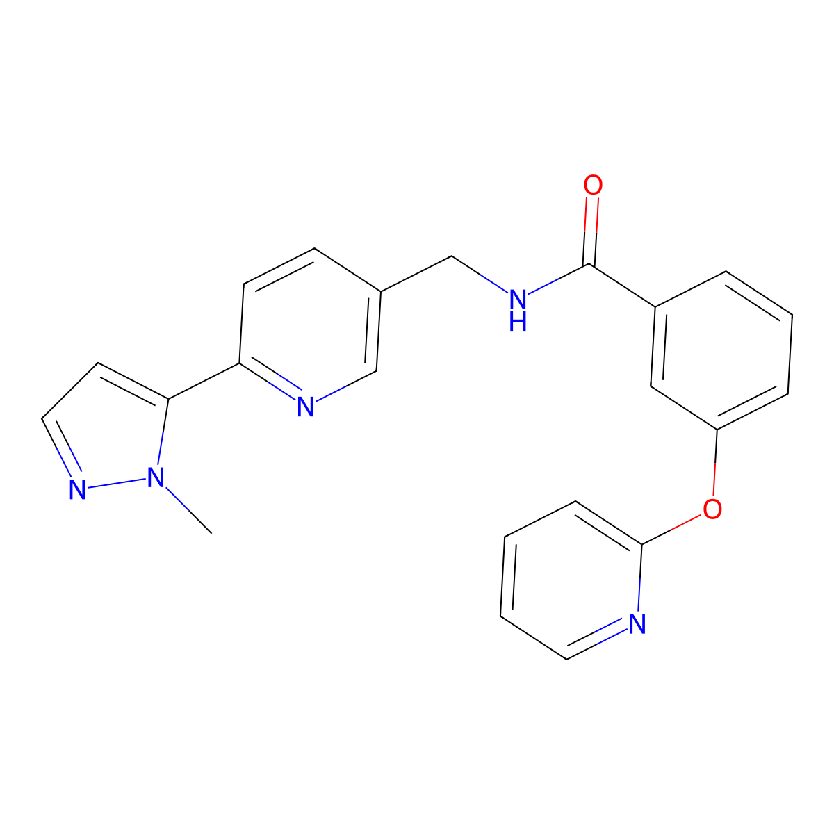 N-{[6-(1-methyl-1H-pyrazol-5-yl)pyridin-3-yl]methyl}-3-(pyridin-2-yloxy)benzamide molecular structure, CAS 2034229-29-1