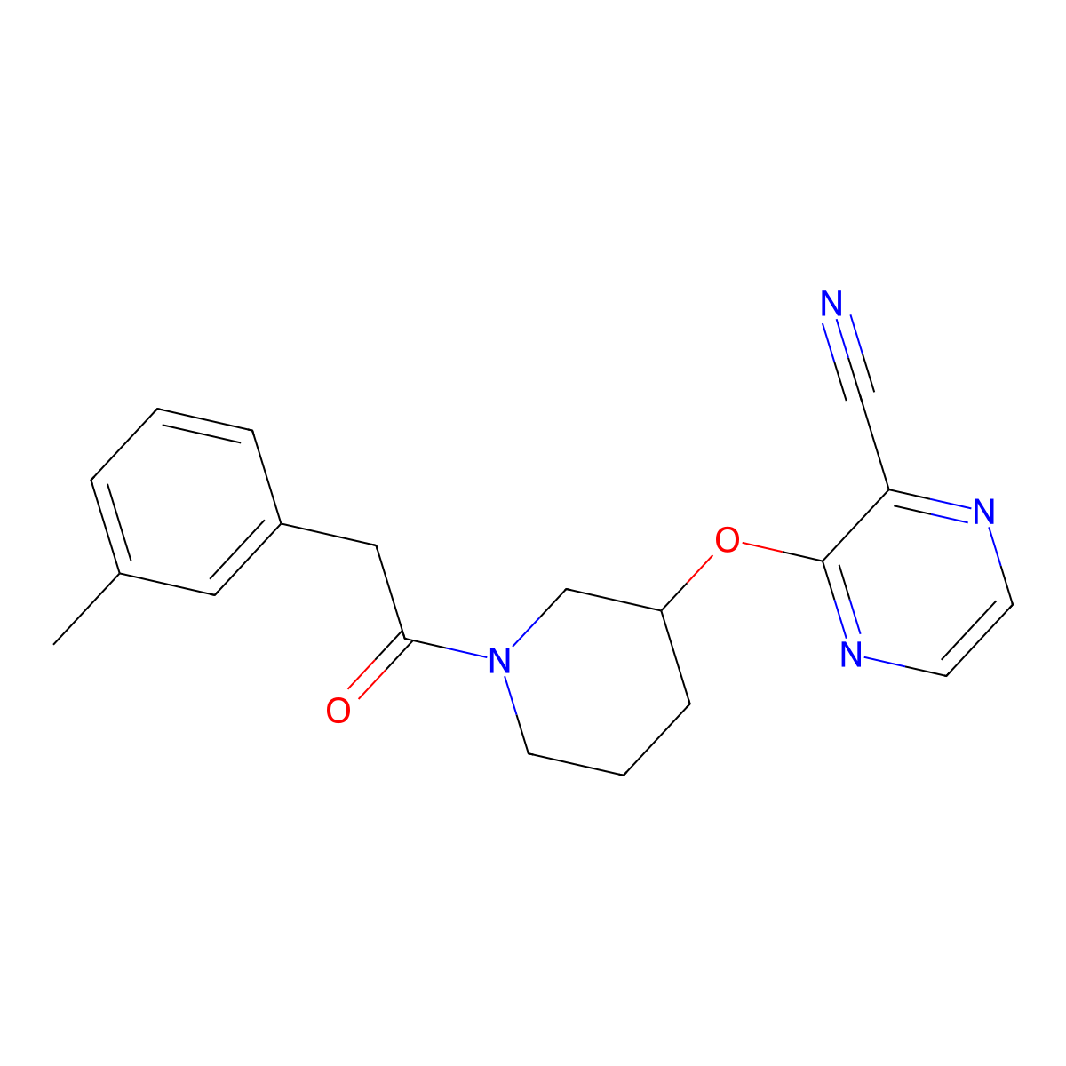 3-((1-(2-(m-Tolyl)acetyl)piperidin-3-yl)oxy)pyrazine-2-carbonitrile molecular structure, CAS 2034229-33-7
