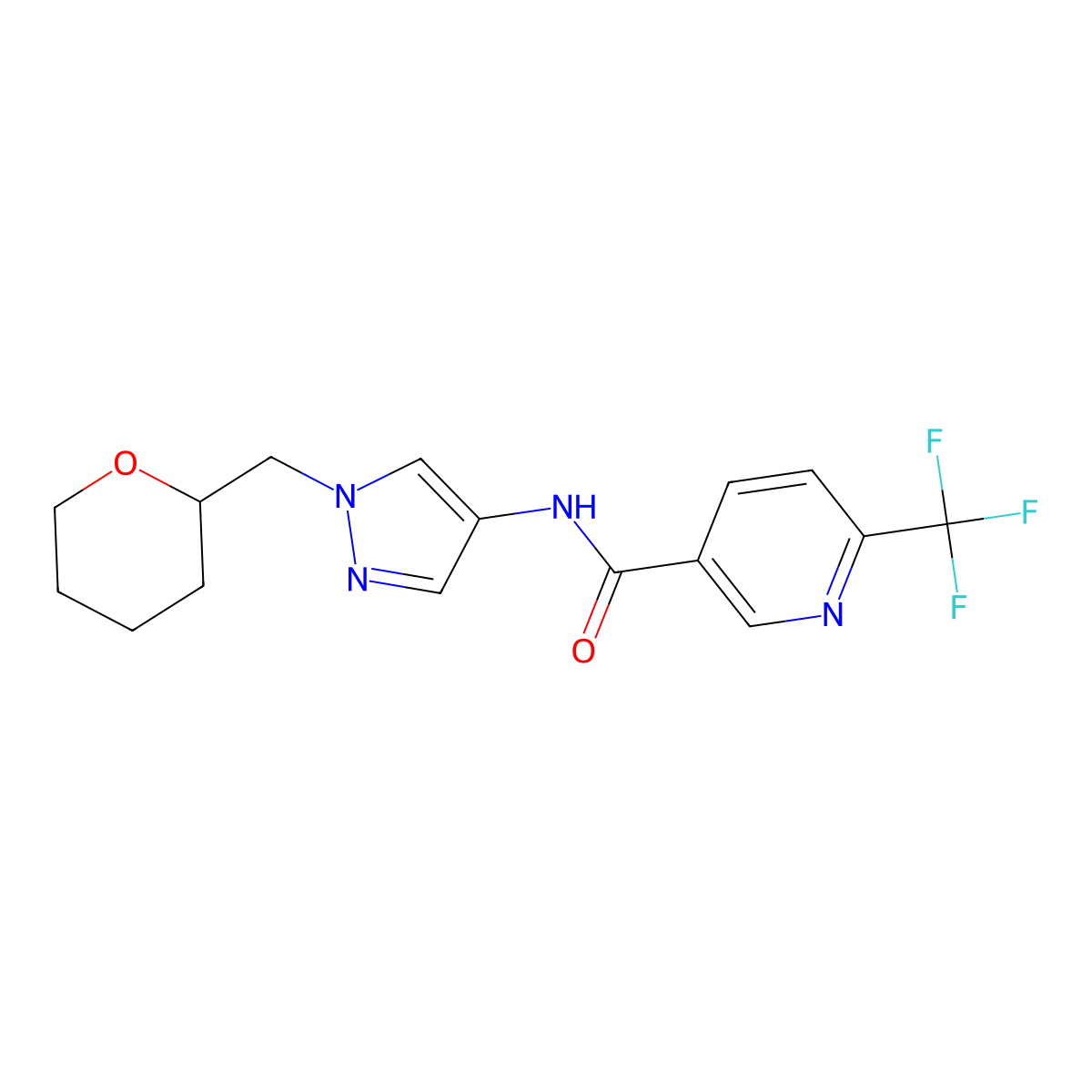 N-{1-[(oxan-2-yl)methyl]-1H-pyrazol-4-yl}-6-(trifluoromethyl)pyridine-3-carboxamide molecular structure, CAS 2034229-34-8