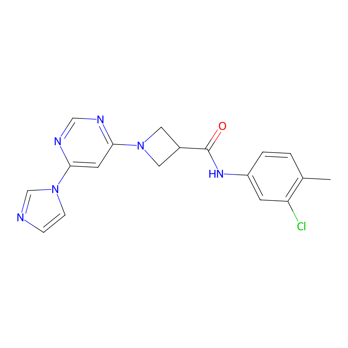 1-(6-(1H-imidazol-1-yl)pyrimidin-4-yl)-N-(3-chloro-4-methylphenyl)azetidine-3-carboxamide molecular structure, CAS 2034229-35-9