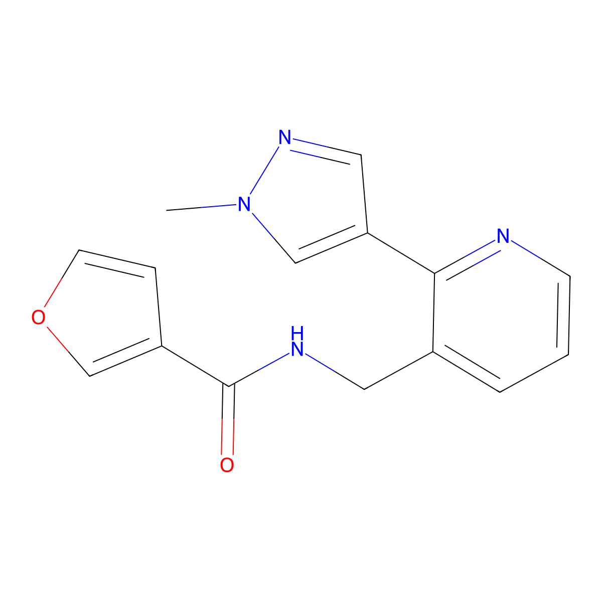 N-((2-(1-methyl-1H-pyrazol-4-yl)pyridin-3-yl)methyl)furan-3-carboxamide molecular structure, CAS 2034229-39-3
