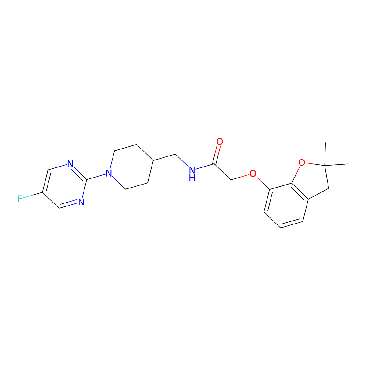 2-((2,2-dimethyl-2,3-dihydrobenzofuran-7-yl)oxy)-N-((1-(5-fluoropyrimidin-2-yl)piperidin-4-yl)methyl)acetamide molecular structure, CAS 2034229-40-6