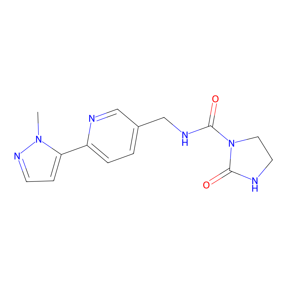 N-{[6-(1-methyl-1H-pyrazol-5-yl)pyridin-3-yl]methyl}-2-oxoimidazolidine-1-carboxamide molecular structure, CAS 2034229-46-2
