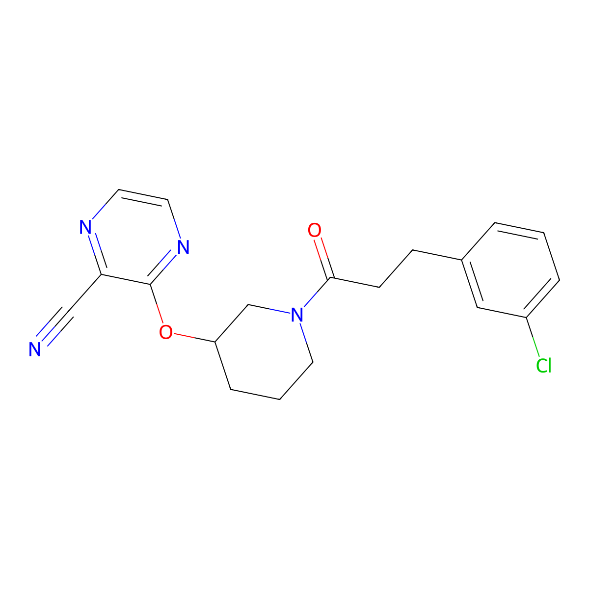 3-((1-(3-(3-Chlorophenyl)propanoyl)piperidin-3-yl)oxy)pyrazine-2-carbonitrile molecular structure, CAS 2034229-48-4