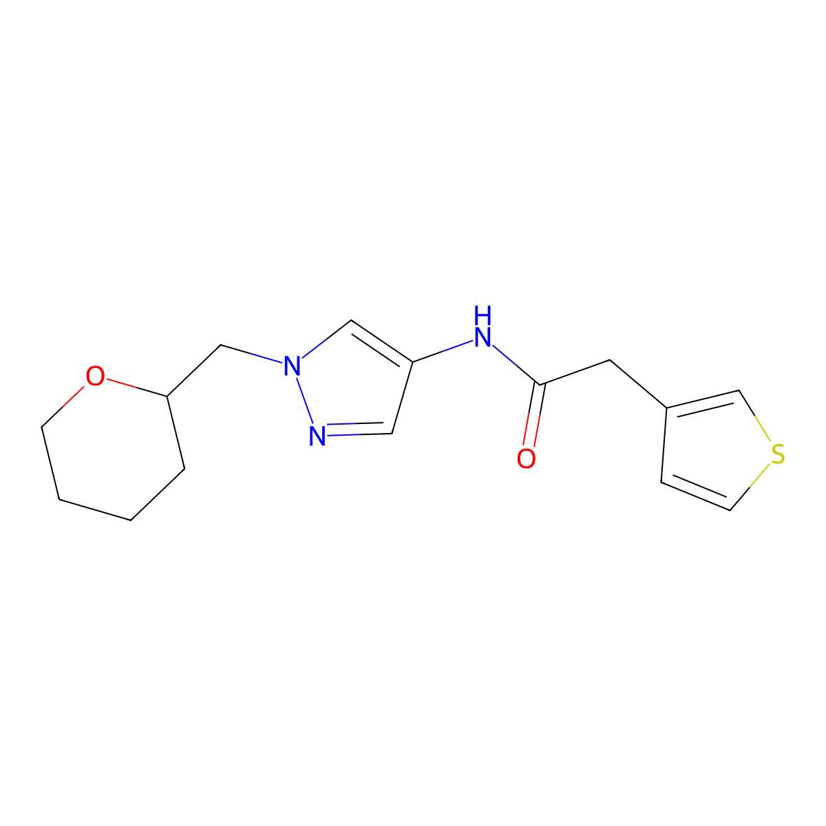 N-(1-((tetrahydro-2H-pyran-2-yl)methyl)-1H-pyrazol-4-yl)-2-(thiophen-3-yl)acetamide molecular structure, CAS 2034229-53-1