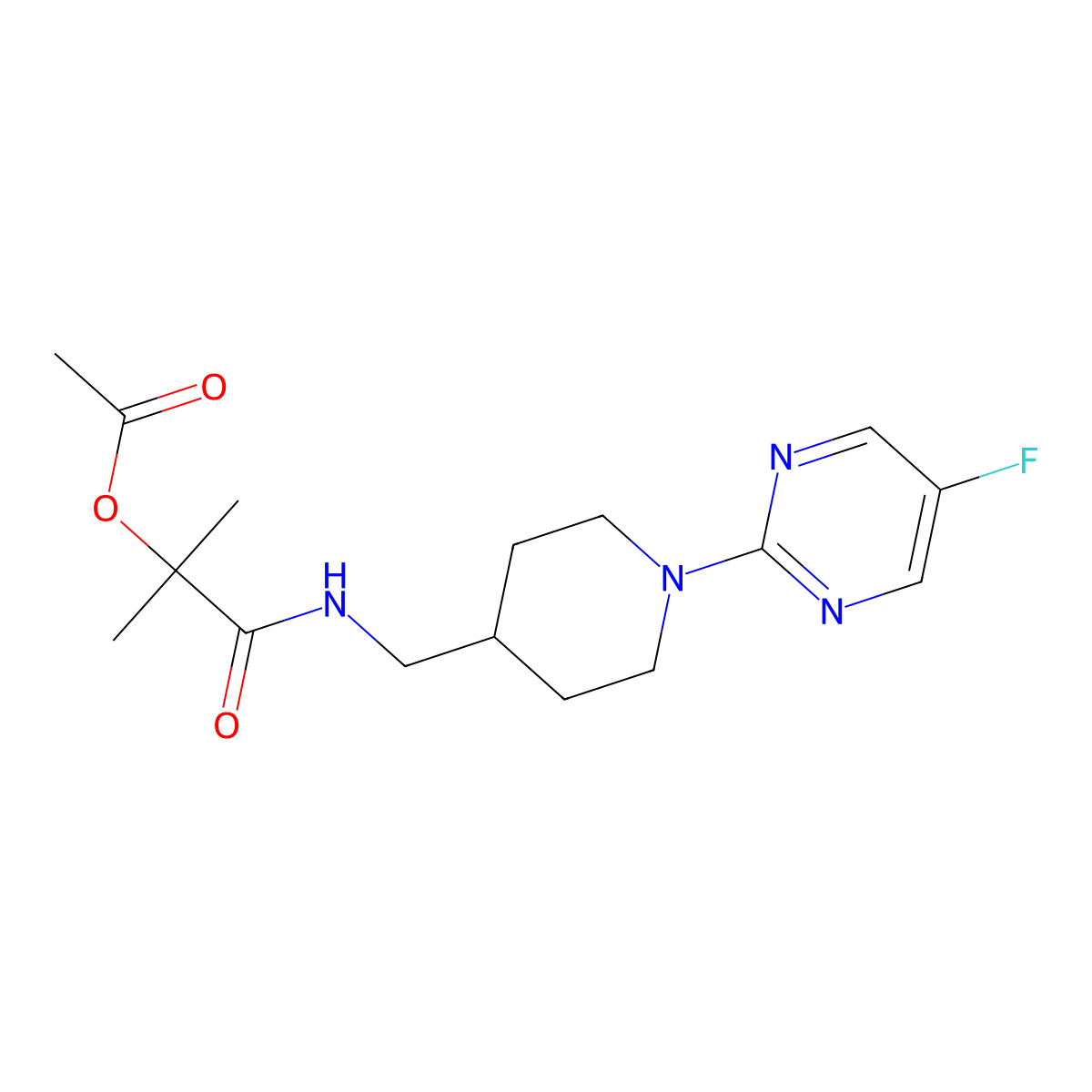 1-(((1-(5-Fluoropyrimidin-2-yl)piperidin-4-yl)methyl)amino)-2-methyl-1-oxopropan-2-yl acetate molecular structure, CAS 2034229-58-6