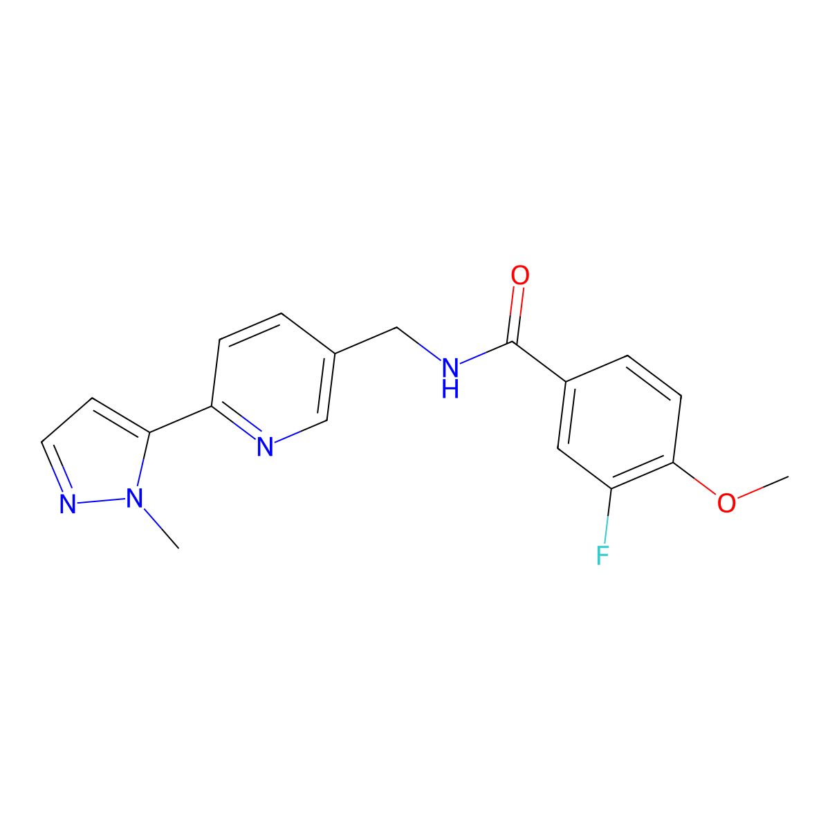 3-fluoro-4-methoxy-N-{[6-(1-methyl-1H-pyrazol-5-yl)pyridin-3-yl]methyl}benzamide molecular structure, CAS 2034229-59-7