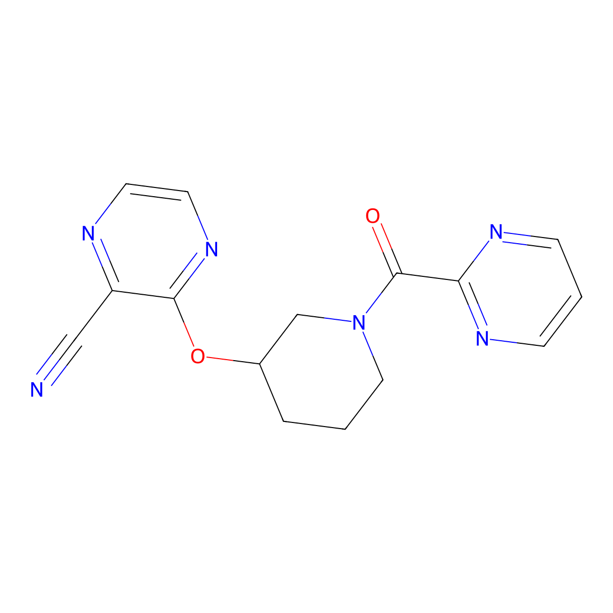 3-{[1-(Pyrimidine-2-carbonyl)piperidin-3-yl]oxy}pyrazine-2-carbonitrile molecular structure, CAS 2034229-60-0