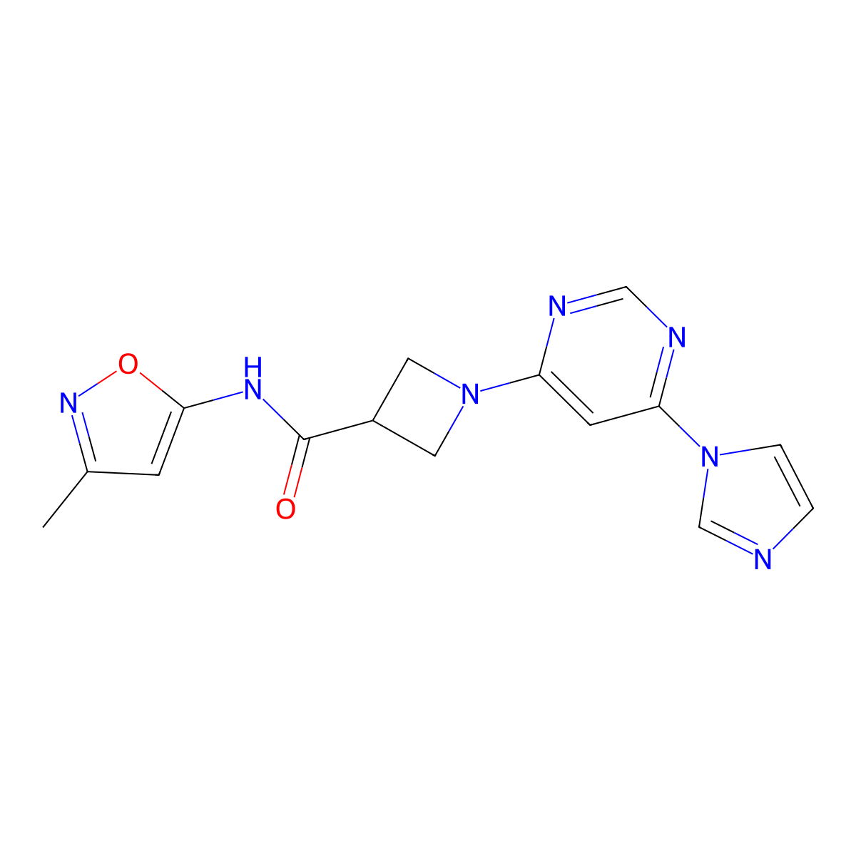 1-(6-(1H-imidazol-1-yl)pyrimidin-4-yl)-N-(3-methylisoxazol-5-yl)azetidine-3-carboxamide molecular structure, CAS 2034229-61-1