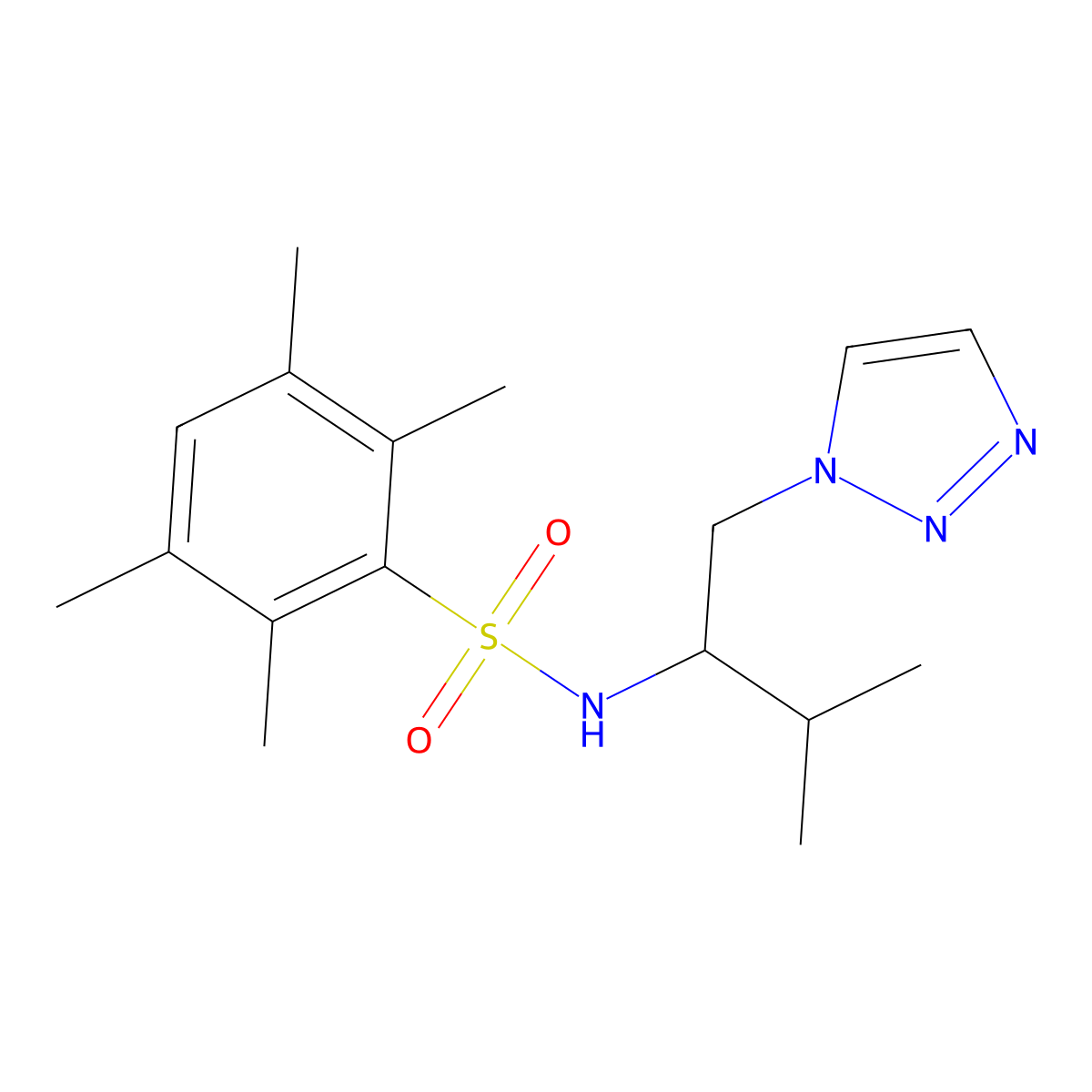 2,3,5,6-tetramethyl-N-(3-methyl-1-(1H-1,2,3-triazol-1-yl)butan-2-yl)benzenesulfonamide molecular structure, CAS 2034229-64-4