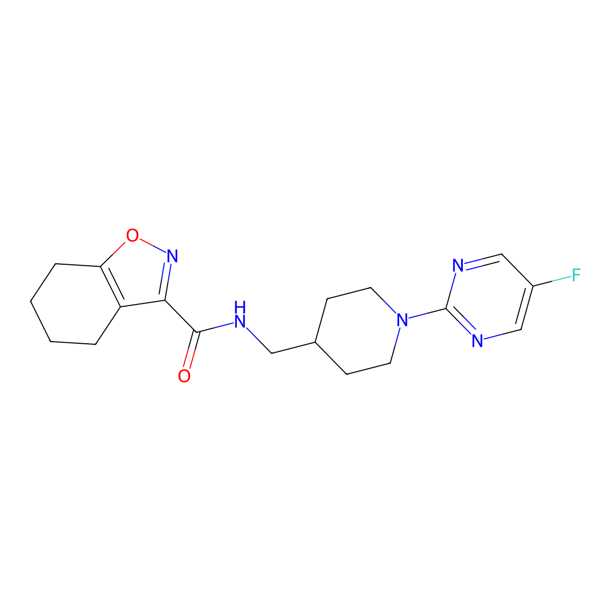 N-((1-(5-fluoropyrimidin-2-yl)piperidin-4-yl)methyl)-4,5,6,7-tetrahydrobenzo[d]isoxazole-3-carboxamide molecular structure, CAS 2034229-66-6