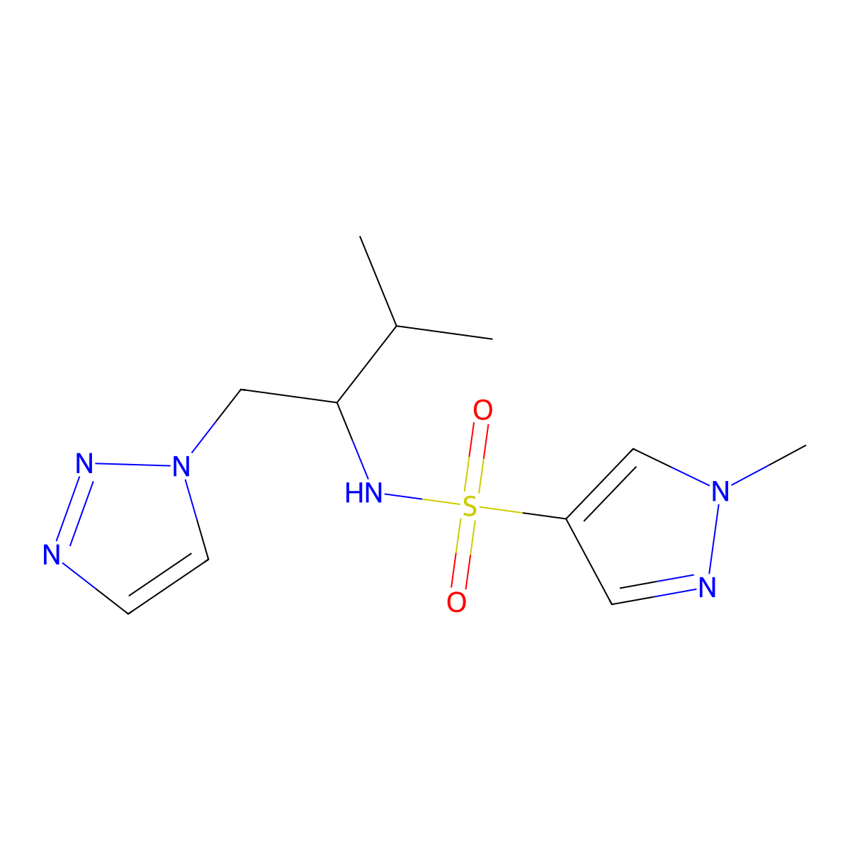 1-methyl-N-[3-methyl-1-(1H-1,2,3-triazol-1-yl)butan-2-yl]-1H-pyrazole-4-sulfonamide molecular structure, CAS 2034229-68-8
