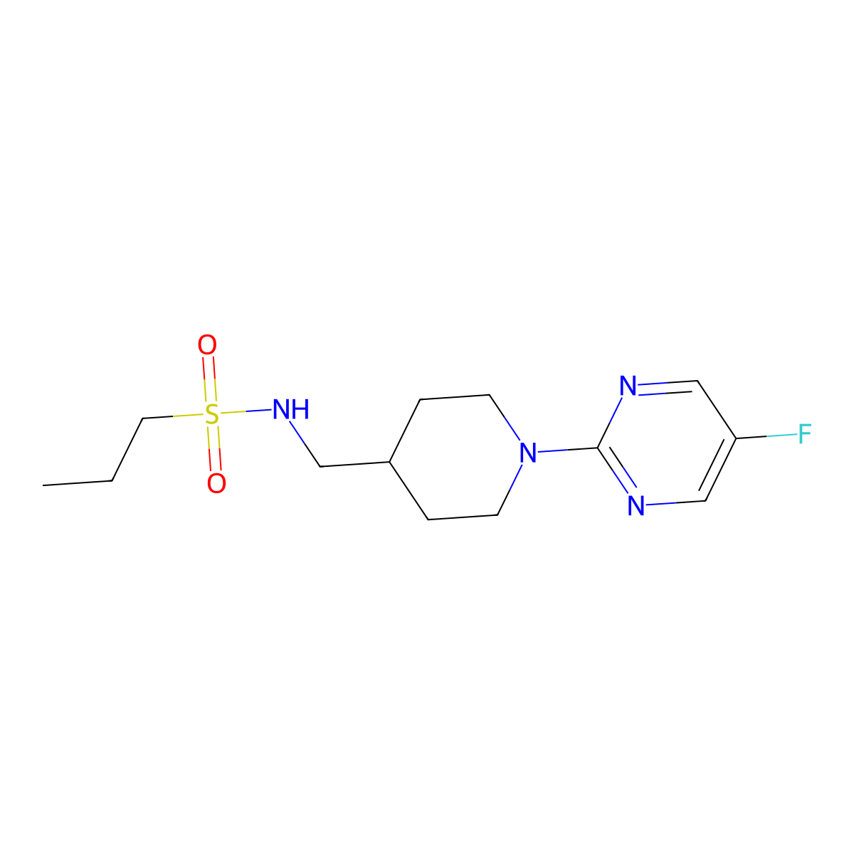 N-((1-(5-fluoropyrimidin-2-yl)piperidin-4-yl)methyl)propane-1-sulfonamide molecular structure, CAS 2034229-72-4