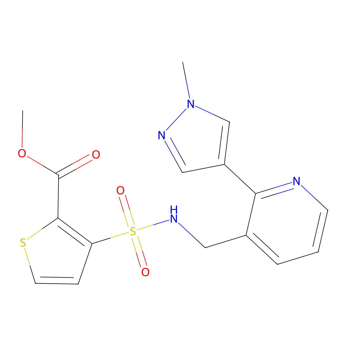 methyl 3-(N-((2-(1-methyl-1H-pyrazol-4-yl)pyridin-3-yl)methyl)sulfamoyl)thiophene-2-carboxylate molecular structure, CAS 2034229-73-5