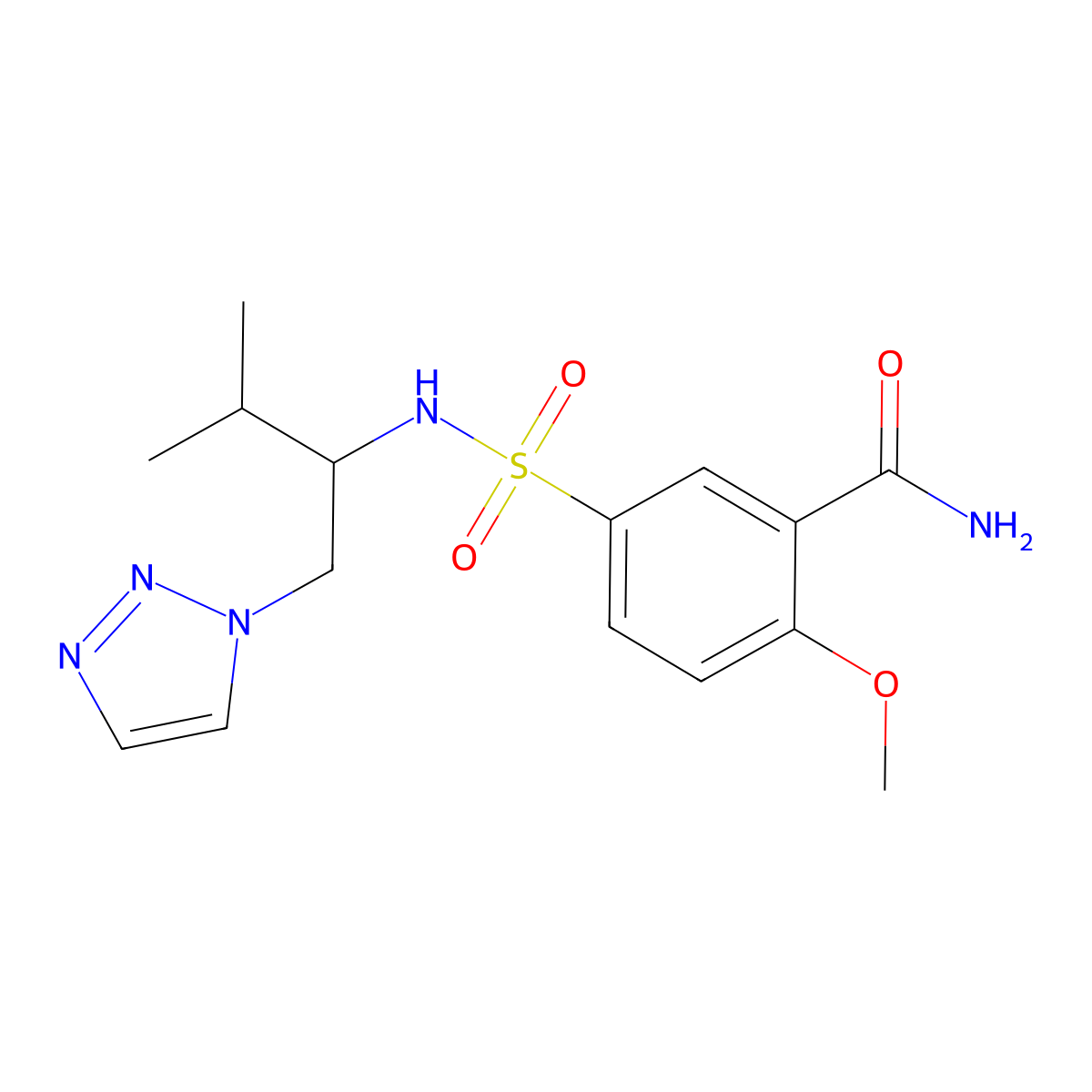 2-methoxy-5-(N-(3-methyl-1-(1H-1,2,3-triazol-1-yl)butan-2-yl)sulfamoyl)benzamide molecular structure, CAS 2034229-74-6