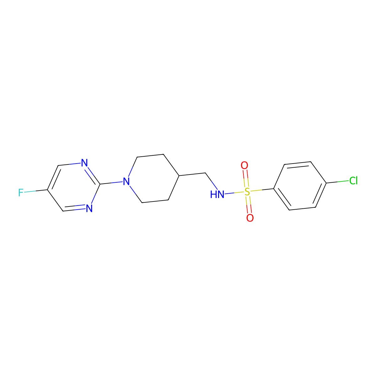 4-chloro-N-((1-(5-fluoropyrimidin-2-yl)piperidin-4-yl)methyl)benzenesulfonamide molecular structure, CAS 2034229-76-8