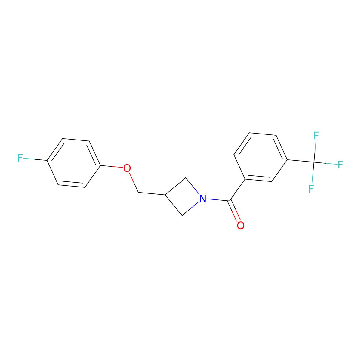(3-((4-Fluorophenoxy)methyl)azetidin-1-yl)(3-(trifluoromethyl)phenyl)methanone molecular structure, CAS 2034229-77-9
