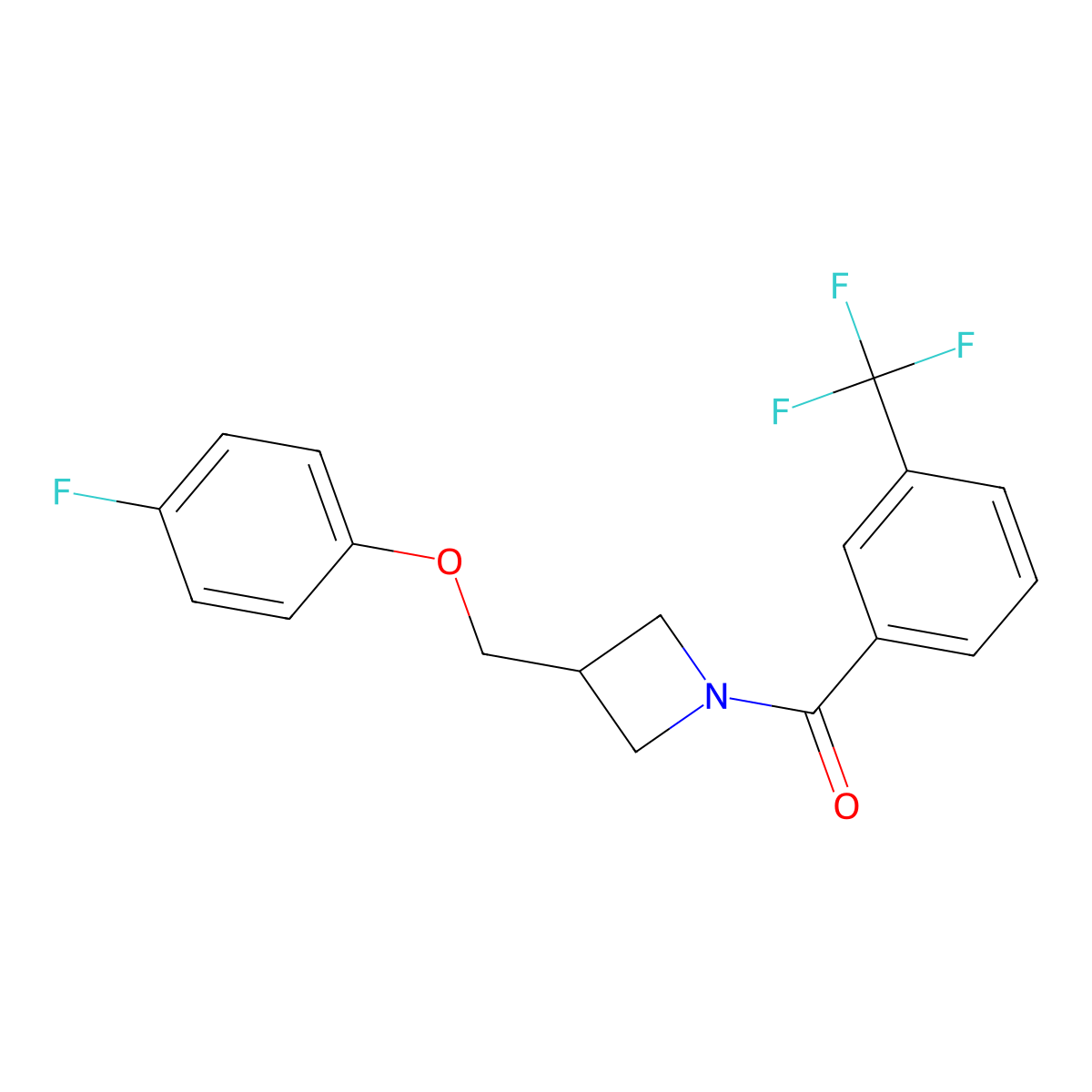 (3-((4-Fluorophenoxy)methyl)azetidin-1-yl)(3-(trifluoromethyl)phenyl)methanone molecular structure, CAS 2034229-77-9