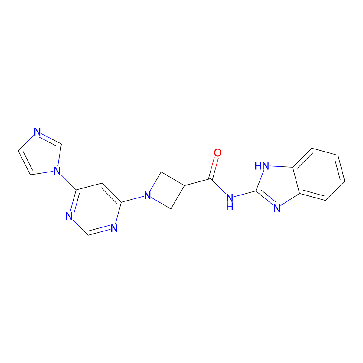 1-(6-(1H-imidazol-1-yl)pyrimidin-4-yl)-N-(1H-benzo[d]imidazol-2-yl)azetidine-3-carboxamide molecular structure, CAS 2034229-82-6