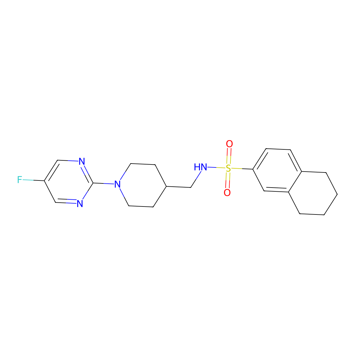 N-((1-(5-fluoropyrimidin-2-yl)piperidin-4-yl)methyl)-5,6,7,8-tetrahydronaphthalene-2-sulfonamide molecular structure, CAS 2034229-83-7