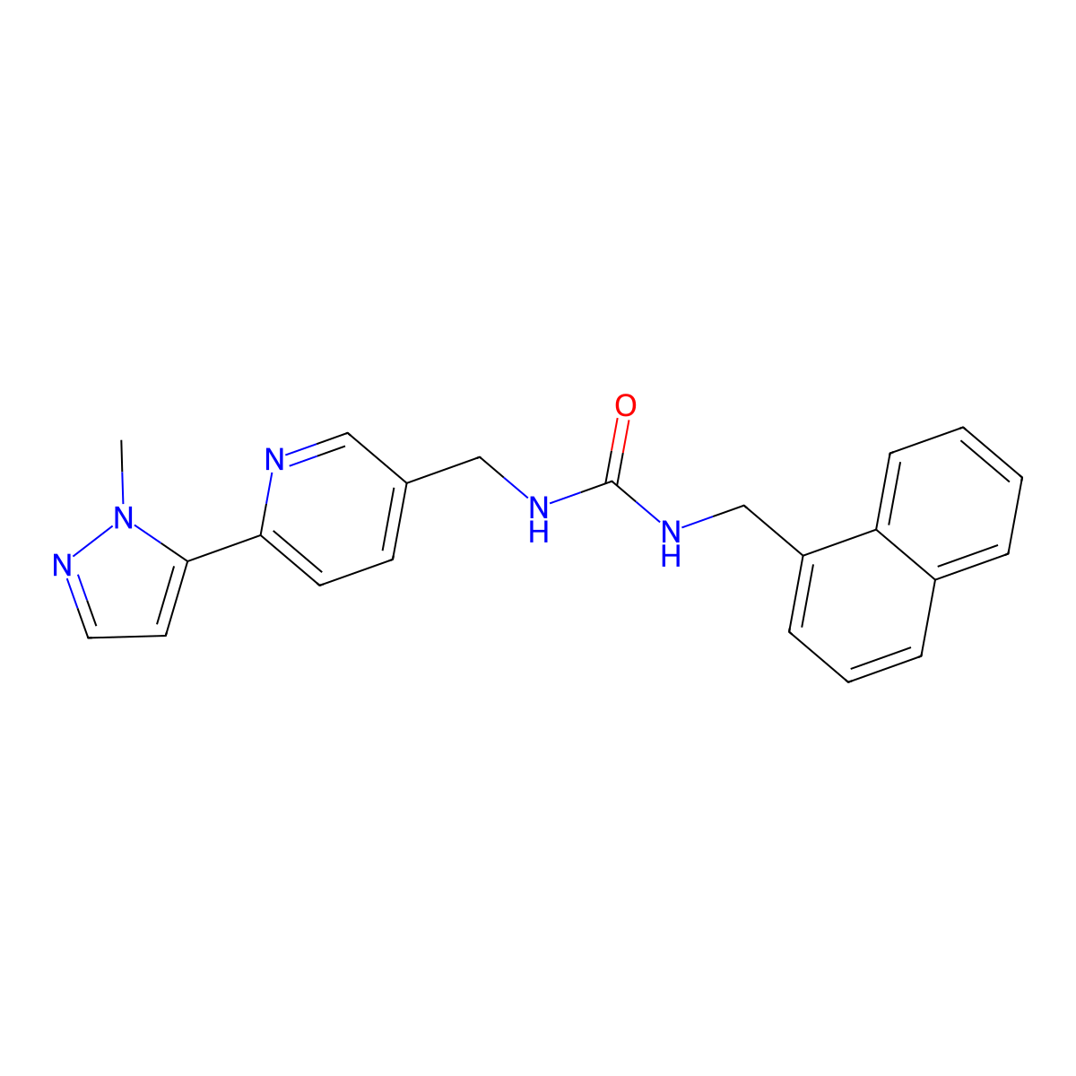 1-((6-(1-methyl-1H-pyrazol-5-yl)pyridin-3-yl)methyl)-3-(naphthalen-1-ylmethyl)urea molecular structure, CAS 2034229-90-6