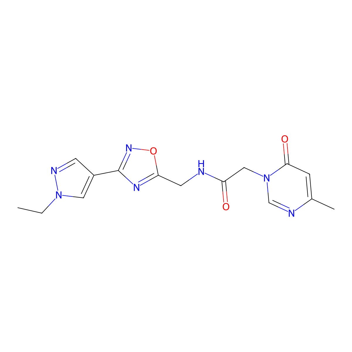 N-((3-(1-ethyl-1H-pyrazol-4-yl)-1,2,4-oxadiazol-5-yl)methyl)-2-(4-methyl-6-oxopyrimidin-1(6H)-yl)acetamide molecular structure, CAS 2034229-97-3