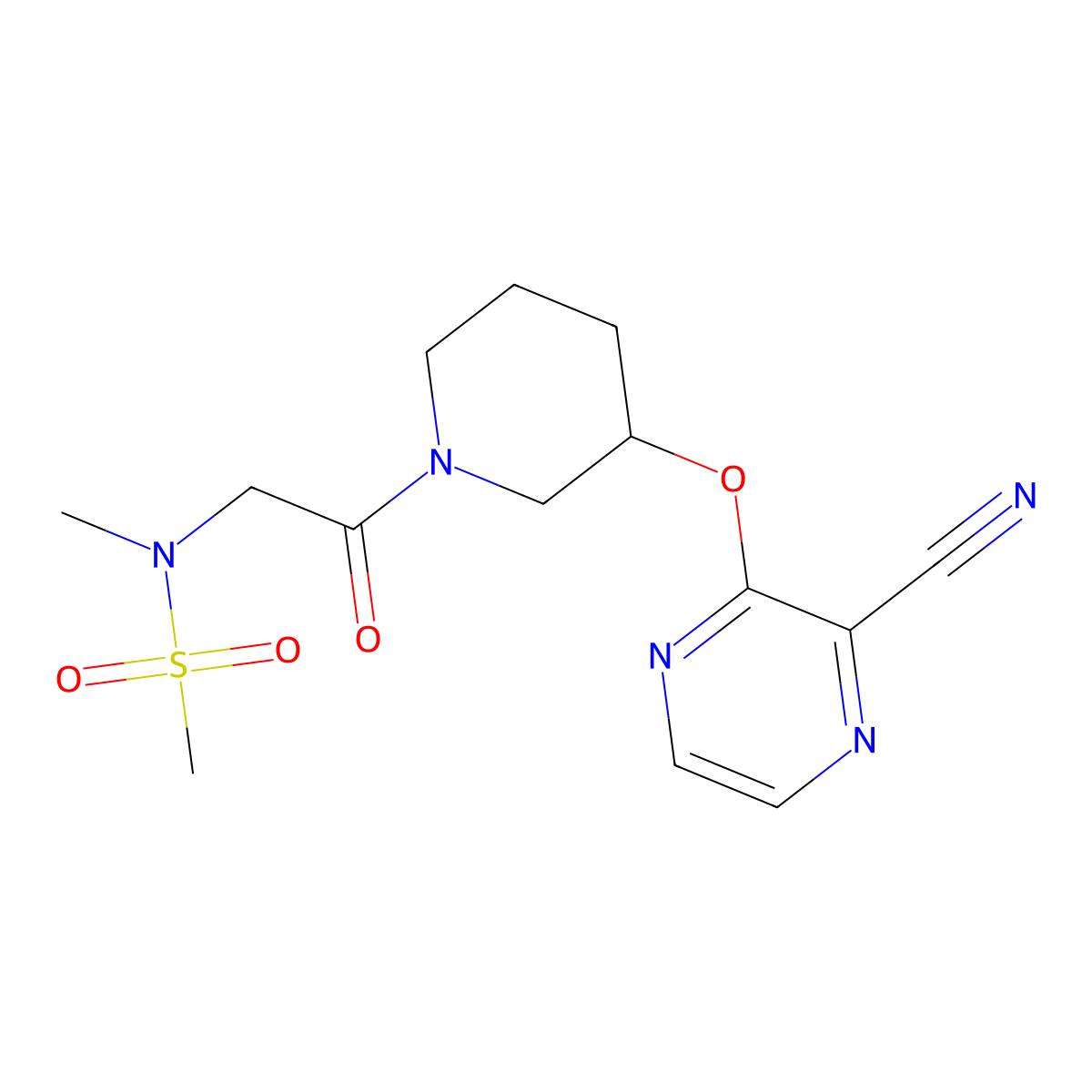 N-(2-{3-[(3-cyanopyrazin-2-yl)oxy]piperidin-1-yl}-2-oxoethyl)-N-methylmethanesulfonamide molecular structure, CAS 2034230-02-7