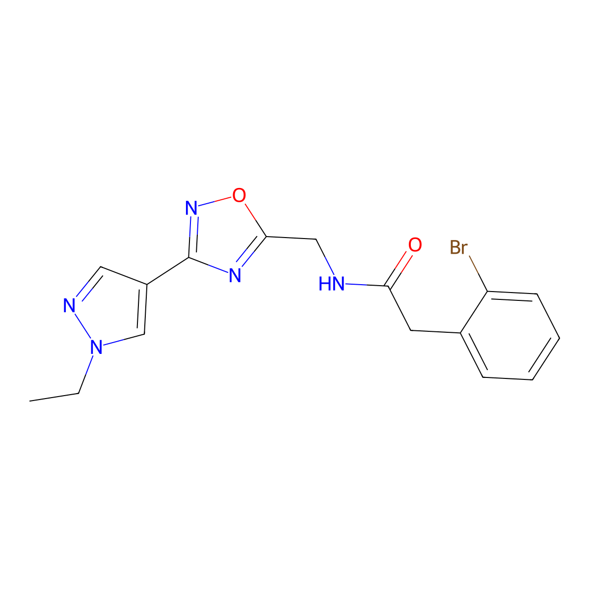 2-(2-bromophenyl)-N-((3-(1-ethyl-1H-pyrazol-4-yl)-1,2,4-oxadiazol-5-yl)methyl)acetamide molecular structure, CAS 2034230-03-8