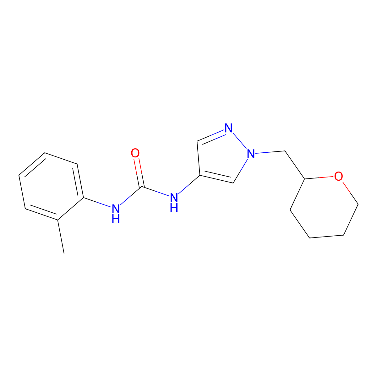 1-(1-((tetrahydro-2H-pyran-2-yl)methyl)-1H-pyrazol-4-yl)-3-(o-tolyl)urea molecular structure, CAS 2034230-05-0