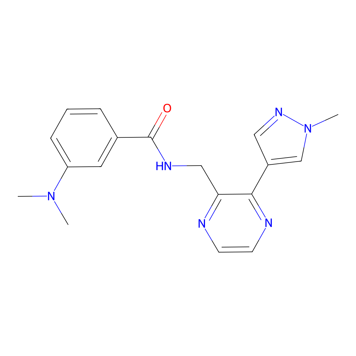 3-(dimethylamino)-N-((3-(1-methyl-1H-pyrazol-4-yl)pyrazin-2-yl)methyl)benzamide molecular structure, CAS 2034230-06-1