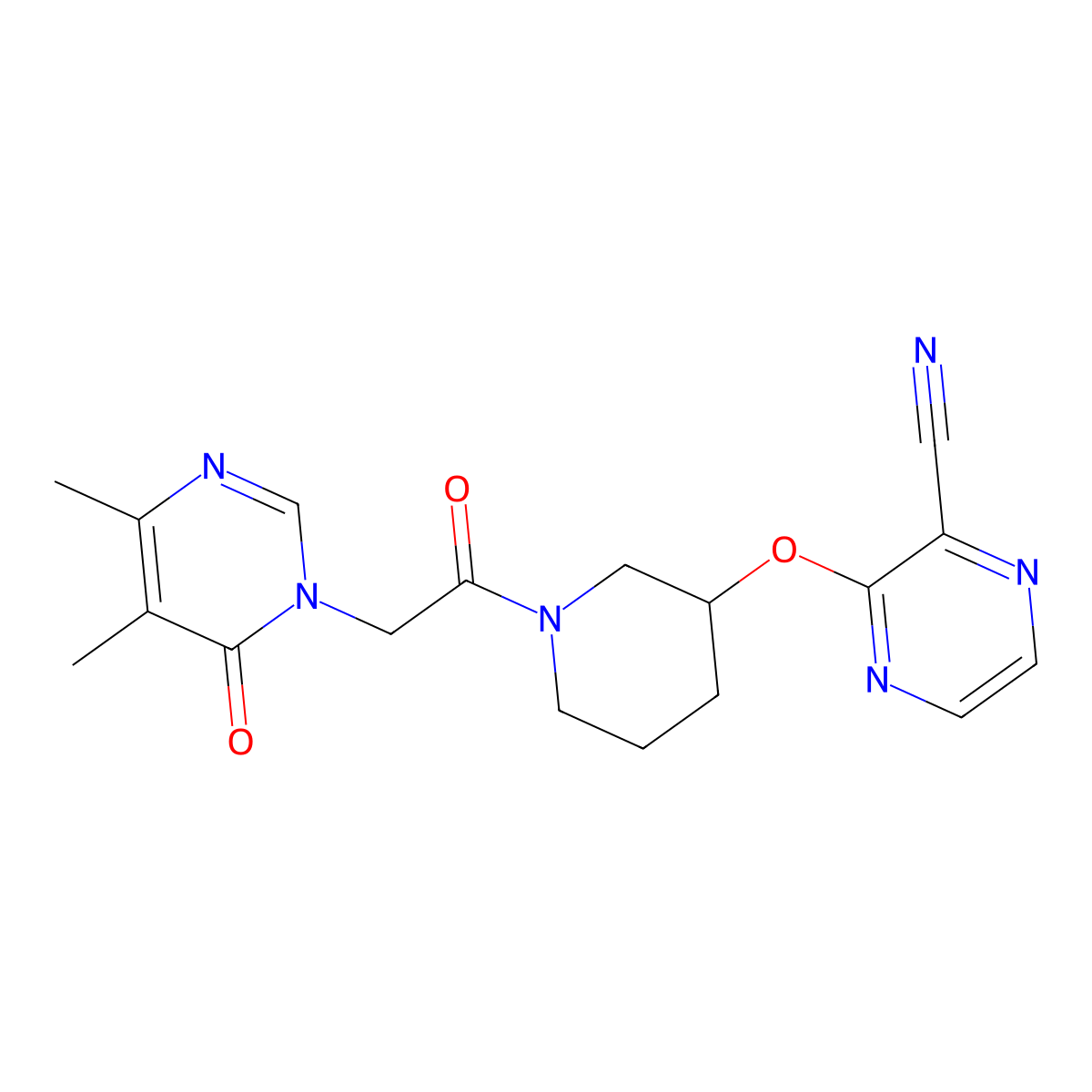 3-((1-(2-(4,5-dimethyl-6-oxopyrimidin-1(6H)-yl)acetyl)piperidin-3-yl)oxy)pyrazine-2-carbonitrile molecular structure, CAS 2034230-07-2