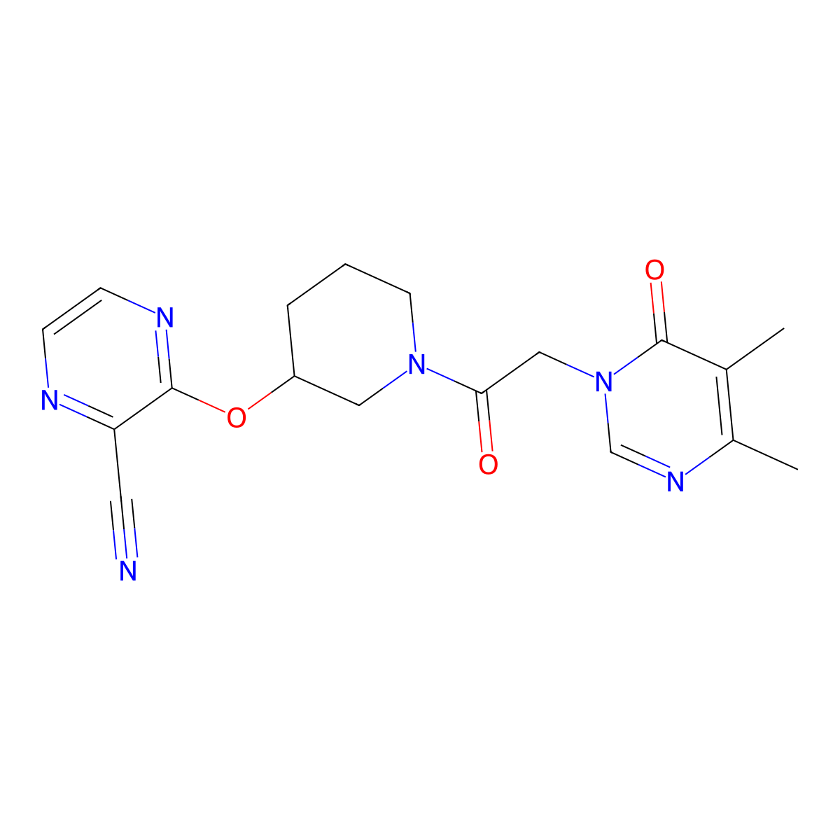 3-((1-(2-(4,5-dimethyl-6-oxopyrimidin-1(6H)-yl)acetyl)piperidin-3-yl)oxy)pyrazine-2-carbonitrile molecular structure, CAS 2034230-07-2