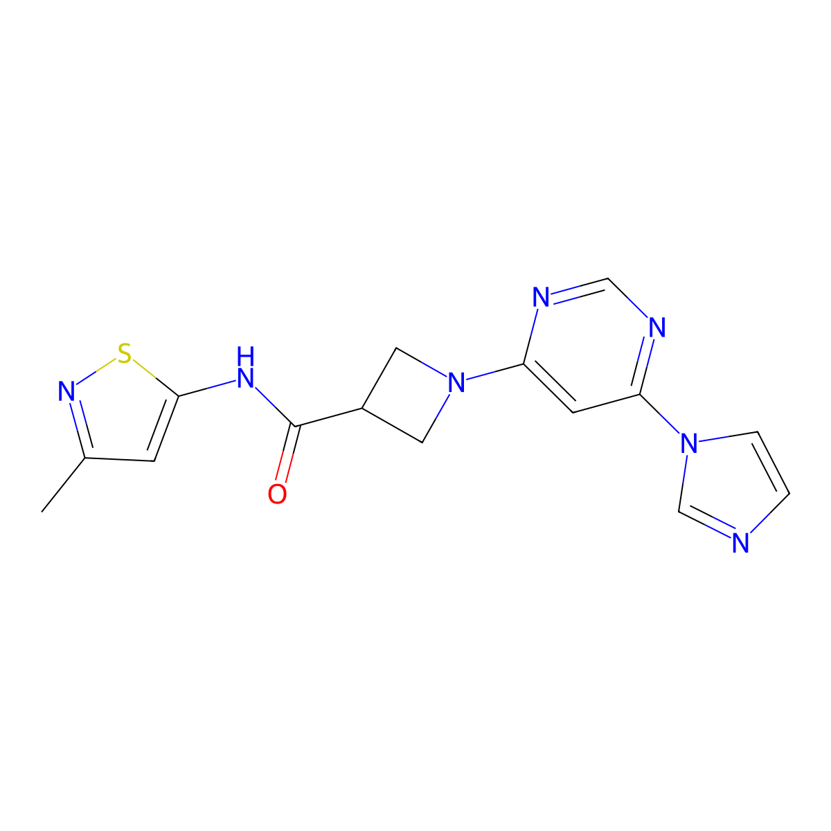 1-(6-(1H-imidazol-1-yl)pyrimidin-4-yl)-N-(3-methylisothiazol-5-yl)azetidine-3-carboxamide molecular structure, CAS 2034230-13-0