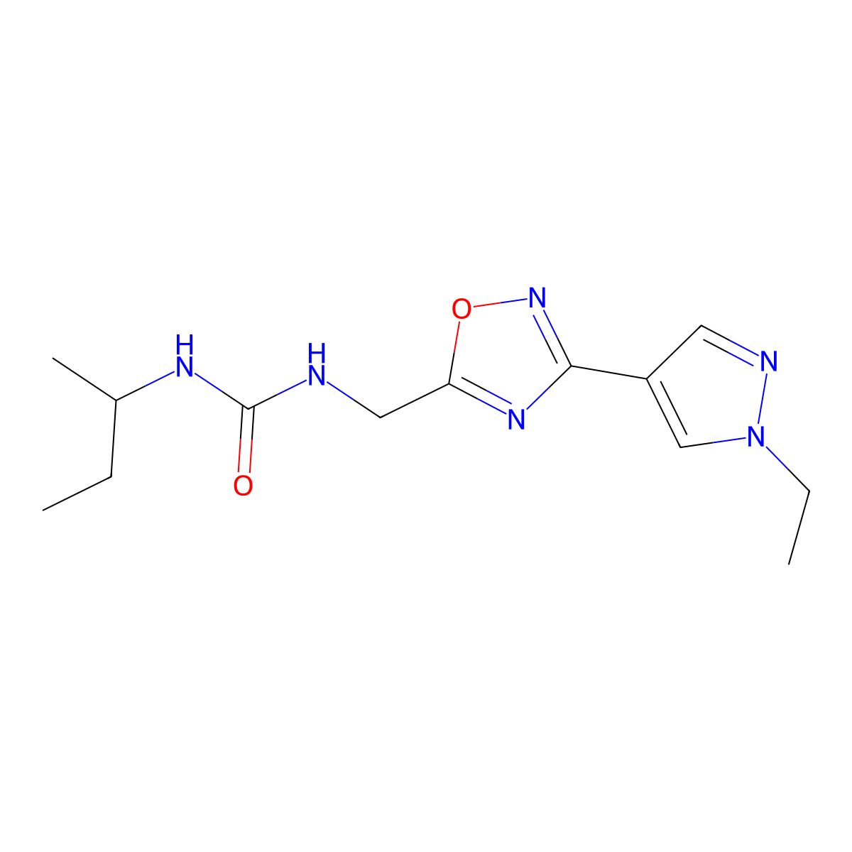 1-(sec-butyl)-3-((3-(1-ethyl-1H-pyrazol-4-yl)-1,2,4-oxadiazol-5-yl)methyl)urea molecular structure, CAS 2034230-16-3