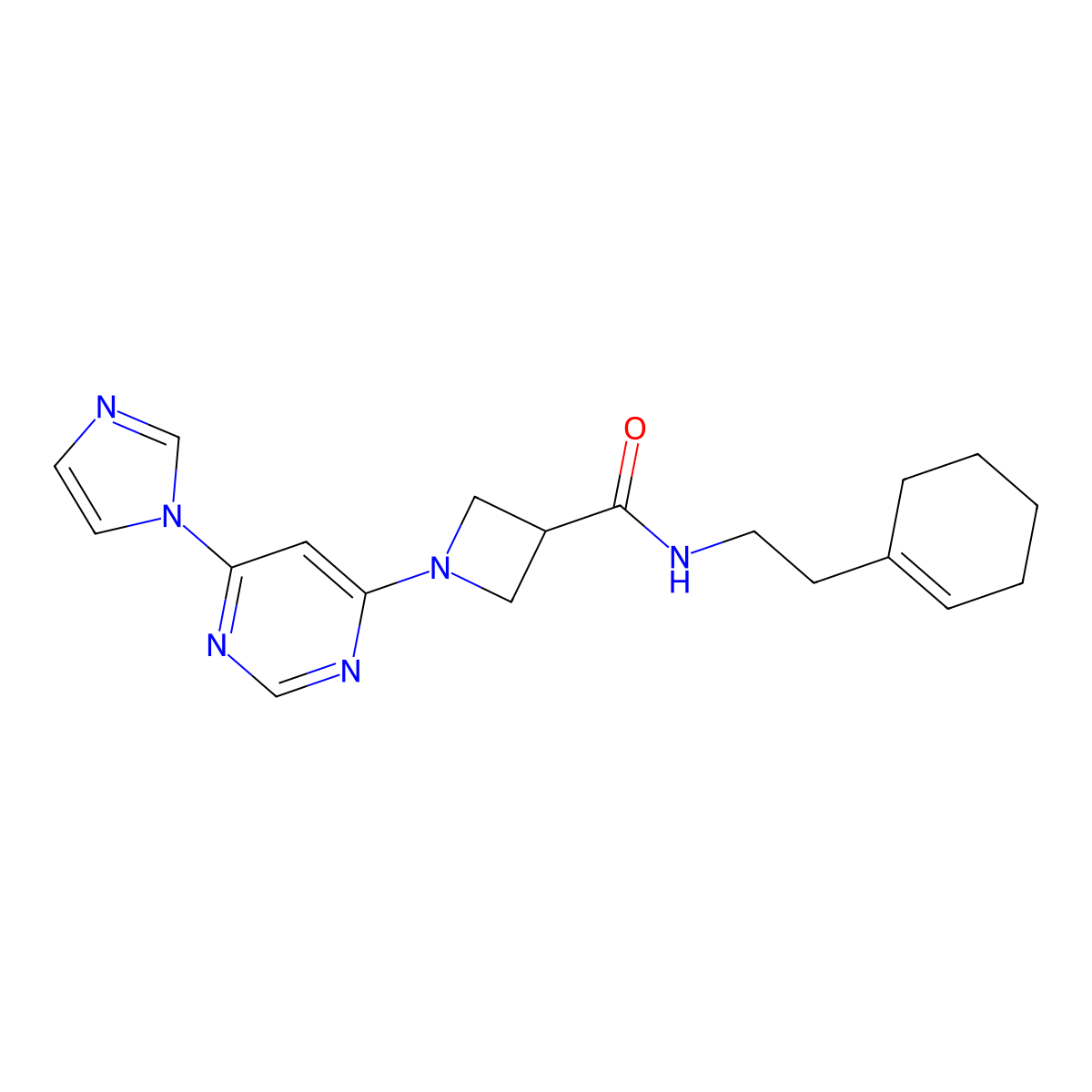 1-(6-(1H-imidazol-1-yl)pyrimidin-4-yl)-N-(2-(cyclohex-1-en-1-yl)ethyl)azetidine-3-carboxamide molecular structure, CAS 2034230-17-4