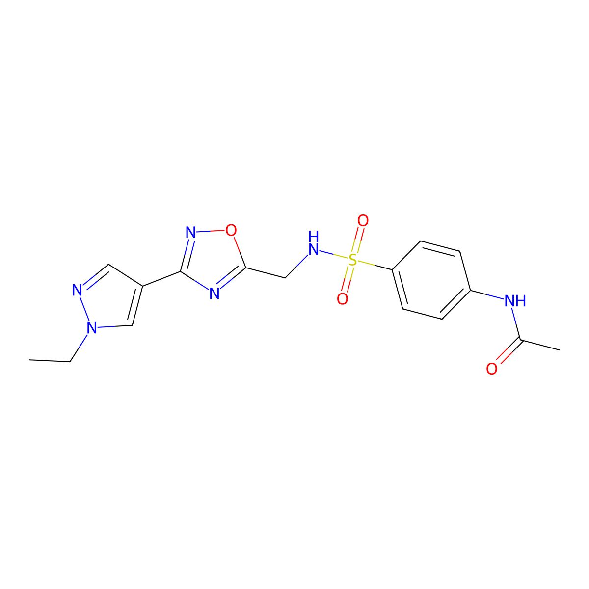 N-(4-(N-((3-(1-ethyl-1H-pyrazol-4-yl)-1,2,4-oxadiazol-5-yl)methyl)sulfamoyl)phenyl)acetamide molecular structure, CAS 2034230-21-0