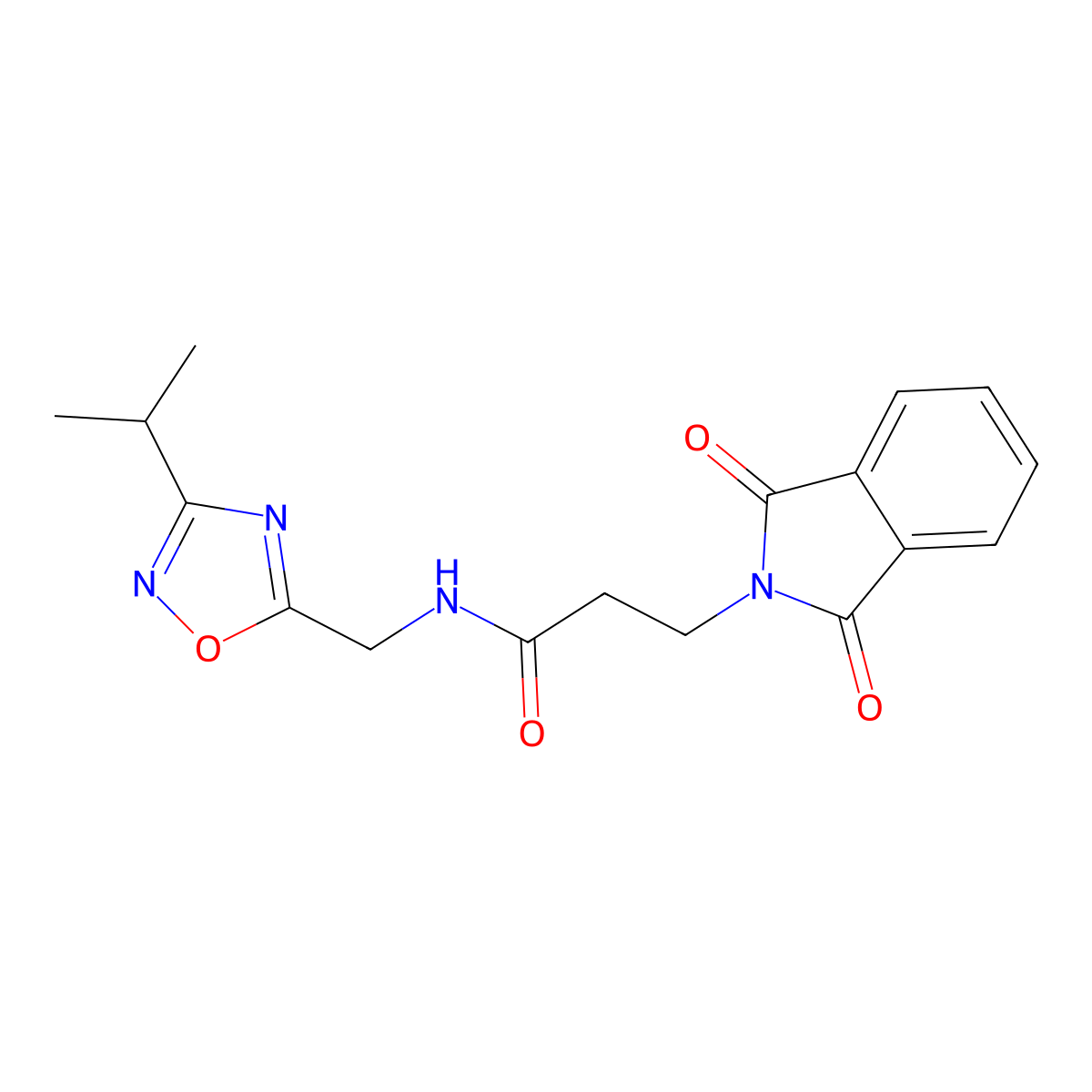 3-(1,3-dioxoisoindolin-2-yl)-N-((3-isopropyl-1,2,4-oxadiazol-5-yl)methyl)propanamide molecular structure, CAS 2034230-22-1