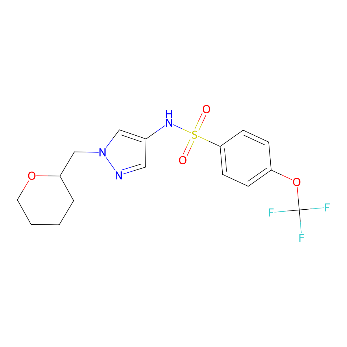 N-(1-((tetrahydro-2H-pyran-2-yl)methyl)-1H-pyrazol-4-yl)-4-(trifluoromethoxy)benzenesulfonamide molecular structure, CAS 2034230-24-3
