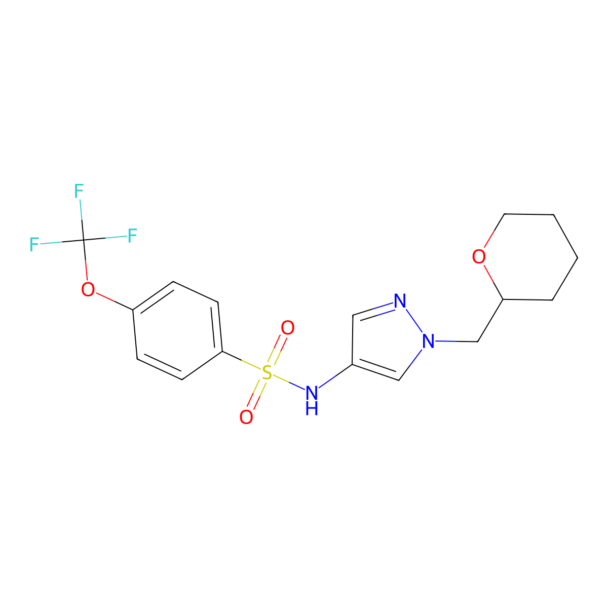 N-(1-((tetrahydro-2H-pyran-2-yl)methyl)-1H-pyrazol-4-yl)-4-(trifluoromethoxy)benzenesulfonamide molecular structure, CAS 2034230-24-3