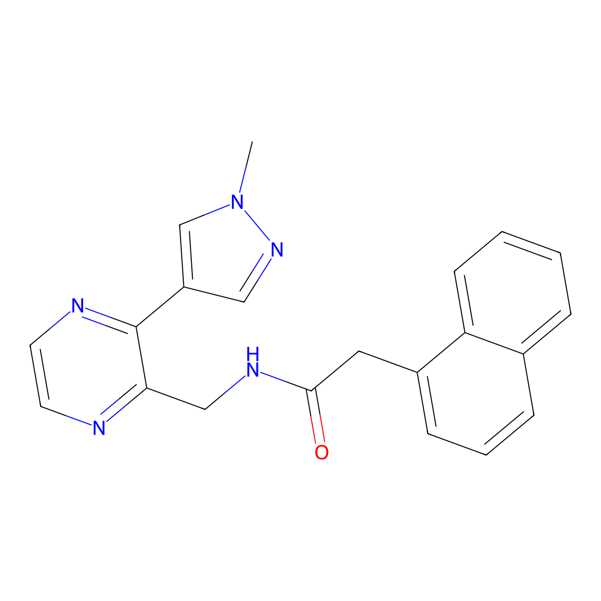 N-((3-(1-methyl-1H-pyrazol-4-yl)pyrazin-2-yl)methyl)-2-(naphthalen-1-yl)acetamide molecular structure, CAS 2034230-28-7