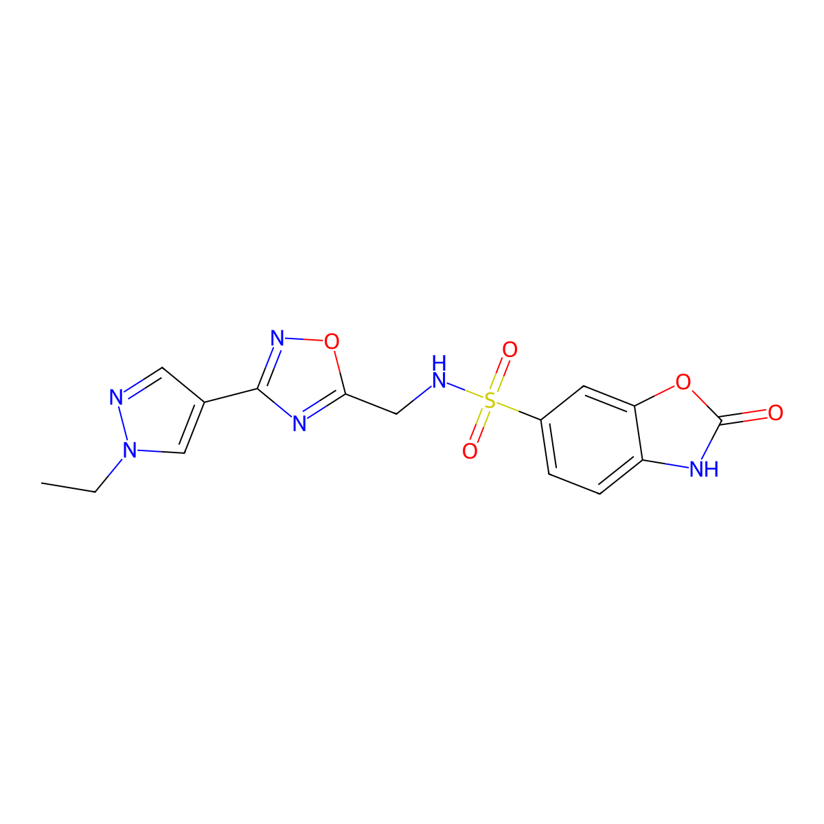 N-((3-(1-ethyl-1H-pyrazol-4-yl)-1,2,4-oxadiazol-5-yl)methyl)-2-oxo-2,3-dihydrobenzo[d]oxazole-6-sulfonamide molecular structure, CAS 2034230-29-8