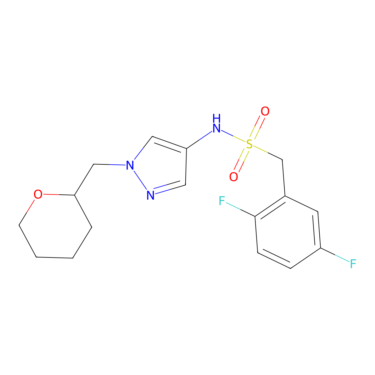 1-(2,5-difluorophenyl)-N-(1-((tetrahydro-2H-pyran-2-yl)methyl)-1H-pyrazol-4-yl)methanesulfonamide molecular structure, CAS 2034230-31-2