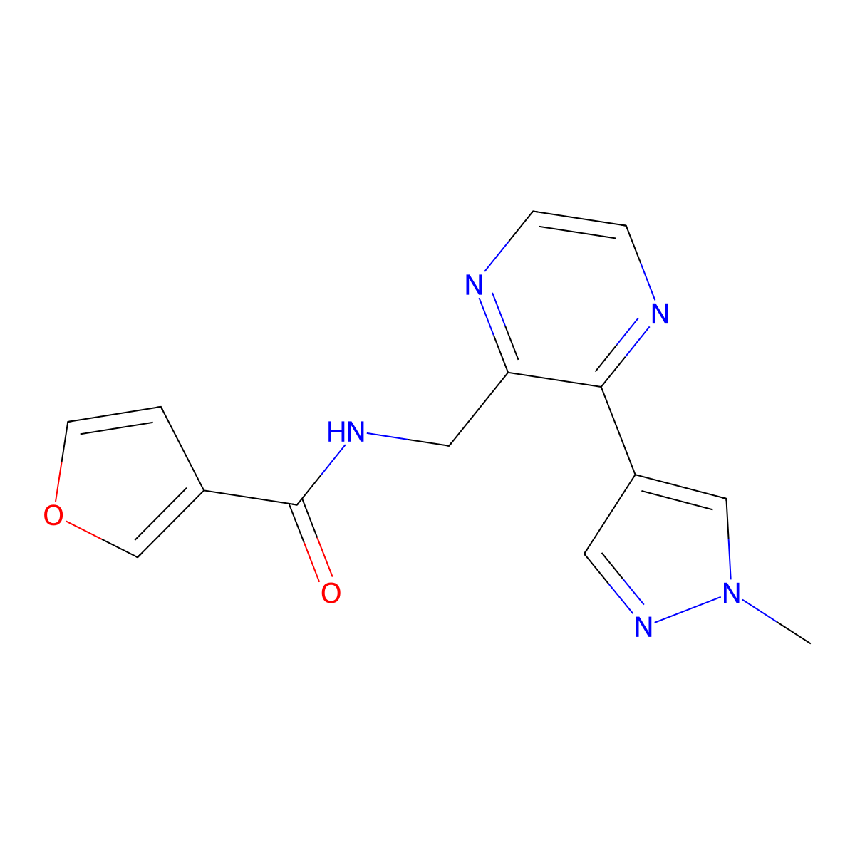N-{[3-(1-methyl-1H-pyrazol-4-yl)pyrazin-2-yl]methyl}furan-3-carboxamide molecular structure, CAS 2034230-33-4