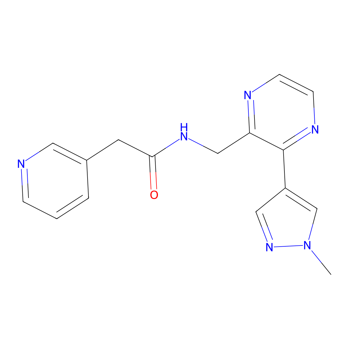 N-{[3-(1-methyl-1H-pyrazol-4-yl)pyrazin-2-yl]methyl}-2-(pyridin-3-yl)acetamide molecular structure, CAS 2034230-34-5